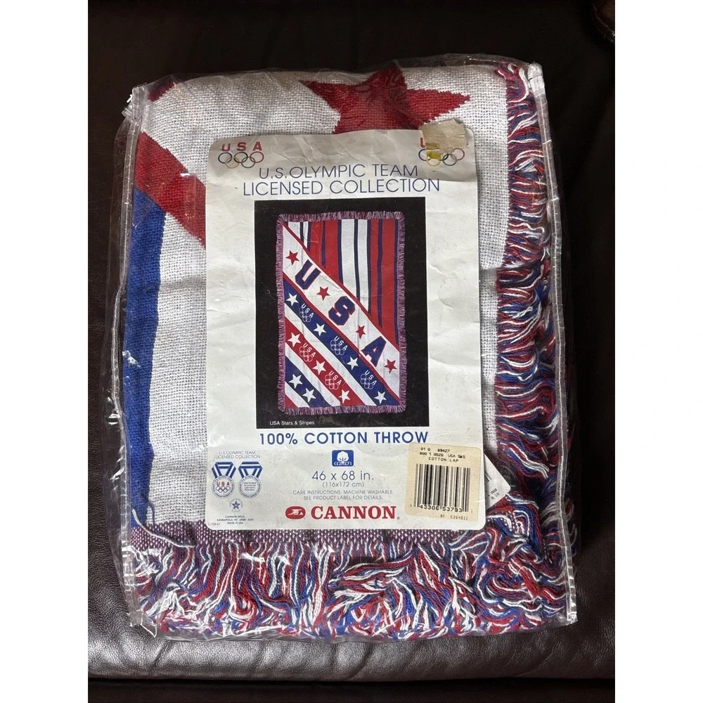 NOS Vintage USA Olympic Team 100% Cotton Throw Stars & Stripes